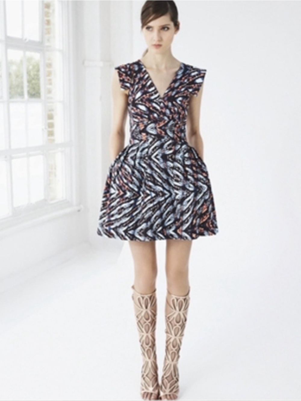 Reiss Amyline Blue and Gold Pleated Bell Dress Size2